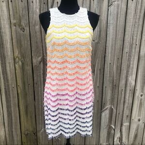 Trina Turk Macee Multicolor Fringe Striped Sleeveless Keyhole Shift Dress Size 2